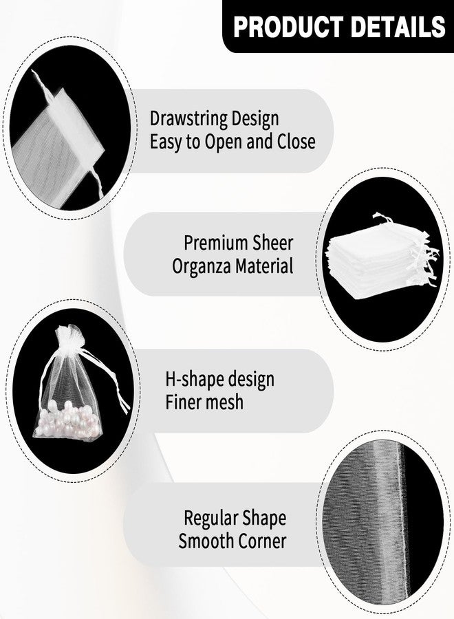 BOEIAC Organza Bags, White Organza Bags, 50Pcs, Sheer Organzas Bag 3 x 4 inch, Jewelry Gift Bags, Party Favor Bags with Drawstring, Mesh Gift Pouches Mini Candy Pouch for Wedding Christmas Party - Image 4